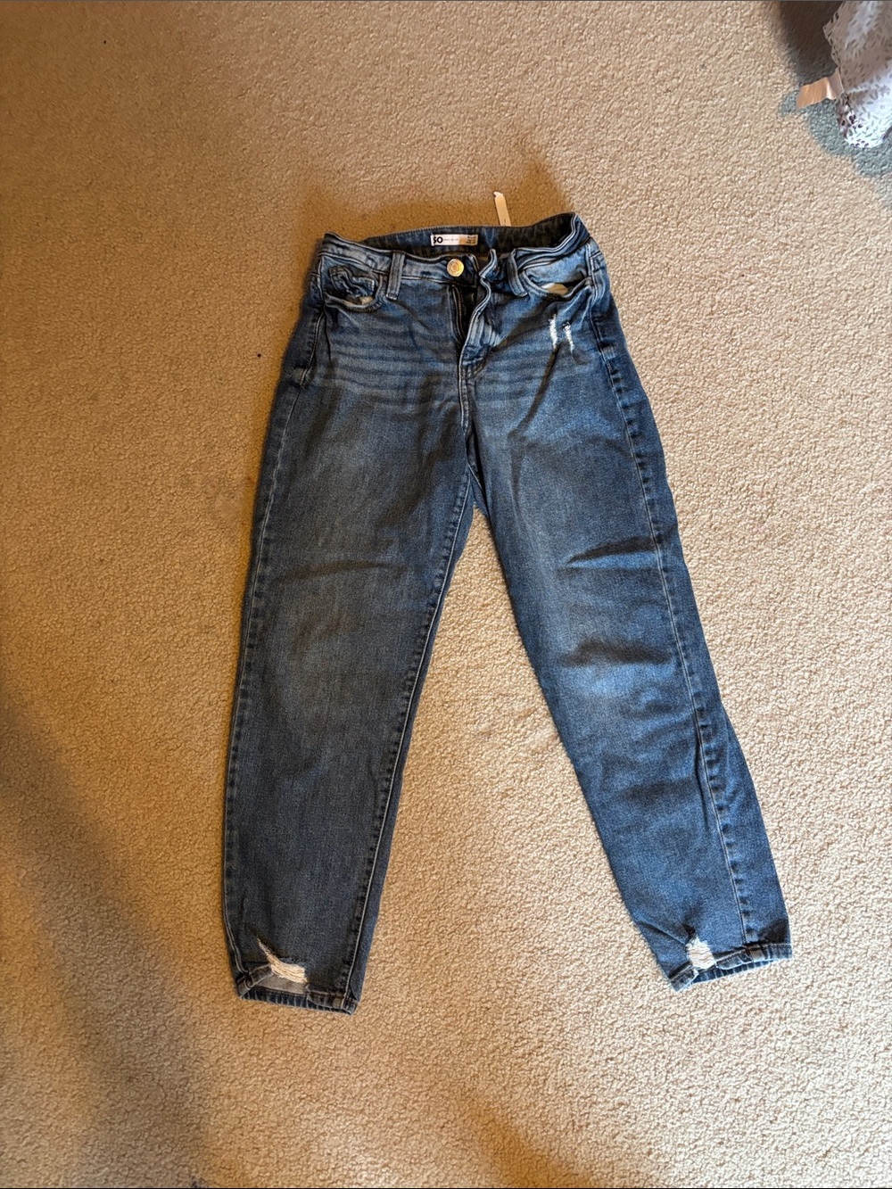 High-Waist Dark Blue Mom Jeans with Subtle Distress